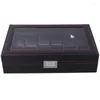 ウォッチボックスカーボンファイバーレザーボックスは12時計を保存できます高品質の黒い木材材料は独立したパッケージを表示します