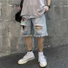 Mäns shorts rippade denimshorts för män Summer ins mode fempunkt byxor vintage jeans streetwear manliga byxor avslappnade bottnar plus storlek T230502