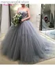 Festklänningar Silver Grey Tulle bröllopsklänningar med vita applikationer från axel älskling prinsessa brudklänningar vestido de noiva t230502