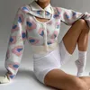 Kobiet Sweters Sweeter Sweter Spring Spring dzianin Crop Top Printed Cardigan Tops Fashion Pullover długi rękaw Slim Fit Out Nieregularna bluzka