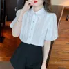 Women's Blouses Summer White Shirts For Women 2023 Short-Sleeved Chiffon Blouse Puff Sleeve Top Chic Beautiful Lace Blusas