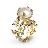 Cluster Rings Vintage 925 Sterling Silver Coral Design Freshwater Pearl In 18k Yellow Gold Branch Brand Designer Jewelry