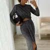 Work Dresses Banquet Women Outfits Ladies Elegant Cocktail Party Suits 2023 Fashion O-Neck Blouse Top Slim Sexy Skirt Two Piece Set