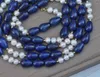 Kolye Kolye Z11577 50 "14mm Mavi Damla Lapis Lazuli Beyaz Yuvarlak İnci Kolye