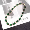 Choker Dvacaman Vintage Green Crystal Necklace High Quality Copper Inlaid With Zircon For Women Sparkly Jewelry Wedding