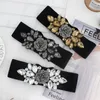 Other Fashion Accessories Female Rose Flower Rhinestone Elastic Waistband Tight Black Belt for Women Waist Cinch Band Dress Overcoat Clothing Accessories J230502