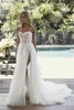 Robes De Soirée Doux Tulle Dentelle Boho Robe De Mariée Amovible Manches Longues Robe De Mariée 2021 Haute Fente Plis Plage Robes De Fête De Mariage Princesse T230502