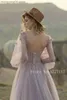 Robes de soirée Décolleté en coeur Lilas Tulle A-ligne Robe de mariée désossage exposée Manches longues avec fleurs 3D Robe de mariée T230502