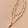 Pendant Necklaces Double Layer Shiny Crystal Star For Women Elegant Gold Color Clavicle Chain Jewelry Wedding Gift 9492