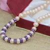 Chains Orange 9-10mm Natural Nearround Pearl Beads Chain Necklace Women Purple Spacer Crystal High Grade Choker Jewelry 18inch B3112