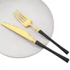 Bestecksets Schwarzgold Besteckset Edelstahl Geschirr Steakmesser Gabeln Teelöffel Geschirr Western Kitchen Besteck