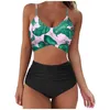 Kvinnors badkläder Kvinnor Sexig tryck Bikini Set Push Up Bathing High midje Swimsuit V Neck Crop Tops Beachwear Ropa Mujer