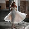 Abiti da festa a metà polpaccio al largo della spalla abito da sposa Sweetheart A-Line pieghe cintura di perline sposa matrimonio civile registro abiti romantici T230502