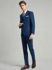 Costumes pour hommes Hommes Ensemble Blazer Gilet Pantalon Bleu Plaid Slim FIT Simple Poitrine Angleterre Loisirs Style Mariage Normal Groom Wear Vêtements