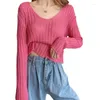 Kvinnors tröjor Kvinnor Stickad Cardigan Flare Sleeve Daily V-Neck Candy Colors Solid Casual College Sol-Proof Slim Summer Seugh