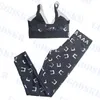 Hela bokstaven tryckt badkläder Kvinnor Yoga Set V Neck Bh High midja Pants Classic Black Ladies Swimsuit