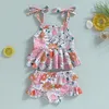 Kledingsets Babymeisje Babymeisje 2 van de Swimpakken Zomerafdruk Mouwloze Camisole en Ruffle Beach Shorts Set badkleding