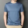 남성용 T 셔츠 최고급 남성 Lyocell Cotton Tee 2023 여름 캐주얼 O-Neck Nature 실크 의류 짧은 슬림 슬림 셔츠