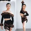 Stage Wear Girls Latin Dance Performance Costume Off Shoulder Leopard Tops Tassel Skirt Suit Kids Practice Clothes DNV17601