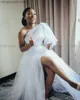 Party Dresses Simple White Bride Robes for Wedding Bridal Shower Dresses One Shoulder Front Split A Line Tulle Africa Reception Gowns T230502