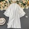 Robes décontractées manches évasées volants été femmes robe 2023 coton chemise pour femmes longues filles blanc vert jaune