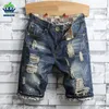 Mäns shorts 2023 Summer Men's Hole Denim Shorts Men mode Casual Straight Fit Ripped Retro Biker Style Short Jeans Mane Brand Clothing 40 T230502
