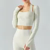 Luluwomen Yoga sporttop dames fitnesskleding met lange mouwen en borstkussen