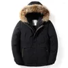 Piumino da uomo invernale con collo in pelliccia grande, doppia cerniera, calda giacca antivento con cappuccio, cappotto spesso di alta qualità