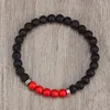 Pulseiras tibetanas de pulseiras budistas tibetanas 6 mm de pedra de pedra de tigre de 6 mm jóias de moda elástica de corda elástica para homens para homens presentes de oração