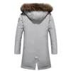 Men's Down Men Russia Winter Thick Warm Big Fur Collar Windproof Hooded Duck Jacket Long Section Black Grey Casual Parka Outwear Coat