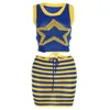 Work Dresses Chic Knitted Two Piece Set Dress Women Summer Stars Ribbon Lace Up Tank Crop Top Striped Mini Skirts Casual Outfits Suits