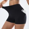 Pantaloncini attivi Yoga con tasche Collant sportivi per il sollevamento dell'anca da donna Pantaloni corti elastici a vita alta slim fit Ginocchio per allenamento in palestra
