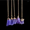 Pendentif Colliers Rectangle Irrégulier Pierre Naturelle Rose Violet Quartz Gem Collier Cristal Pour Les Femmes