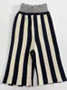 Women's Shorts Retro Striped Knitted Ladies Casual Straight Elastic Waist Drawstring Knee-Length Pant All-Match 2023 Summer
