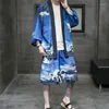 Roupas étnicas quimono cardigan terno homens shorts de verão japoneses define Yukata Haori Obi Onda Print Coat Tradicional Japão