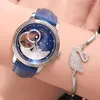 Montres-bracelets Reef Tiger / RT Montre De Mode De Luxe Pour Femmes Hommes Bleu Tourbillon Automatique En Cuir Unisexe Montres Horloge Reloj RGA1739