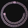 Chains Hip Hop Punk Cuban Link Chain Necklace For Women Men Bling Iced Out Blue Pink Rhinestone Miami Necklaces Jewelry