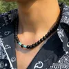 Chaînes Design De Mode Noir Volcan Pierre Panneau Turquoise Collier Hommes Simple Punk Hip Hop Chandail Bijoux