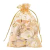 Sacchetti per gioielli 100 pezzi 9X12 cm Sacchetti regalo per bomboniere natalizie in organza con coulisse a cuore velato (Oro)