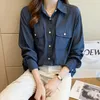 Women's Blouses Extra Large Size Chiffon Mid-length Shirts Women Spring Lapel Long Sleeve Cardigan Shirt High Low Hem Solid Color Loose Tops