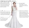 Festklänningar långärmad sjöjungfru bröllopsklänning 2022 v hals se genom illusion tillbaka vita brudklänningar med spetsapplikationer bröllopsklänningar T230502