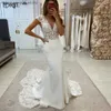 Party Dresses Vintage Lace Mermaid Wedding Dresses Deep V-Neck Elastic Satin Appliques Bridal Gowns Brush Train Bride Dress Custom Size T230502