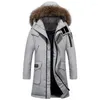Men's Down Men Russia Winter Thick Warm Big Fur Collar Windproof Hooded Duck Jacket Long Section Black Grey Casual Parka Outwear Coat