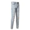 Men's Jeans Quality 2023 Rhinestone Distressed Baggy Blue Men Ripped Hole Boyfriend Streetwear Denim Pants