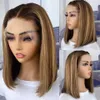 Synthetic Wigs Highlight Straight Bob Wig 13x6x1 Lace Front Wigs for Women Ombre Blond Color Brazilian Remy Hair Short Human 230227