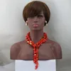 Ketting oorbellen set modieuze Nigeriaanse bruiloft Afrikaanse kralen sieraden oranje 2 rijen koraal 2023 ontwerp cj448