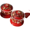 Articoli per il tè 1 paio di ceramica cinese tradizionale matrimonio rosso doppia felicità copertura del tè ciotola con coperchio tazza da tè Gaiwan casa articoli da tè bicchieri