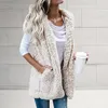 Kvinnors västar 2023 Autumn Winter päls västrockar fickor varma dubbelsidiga fluffiga eleganta rena färg casacos de inverno feminino