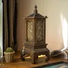 Tafellampen thai stijl kunst houten toren modellering lamp bamboe lampenkap hout snijwerk traditioneel decor slaapkamer woonkamer licht