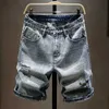 Męskie szorty Summer Men Rised Hole Denim Shorts swobodny prosty moda vintage Bleach Street Motorcycle krótkie dżinsy męskie Bermudy T230502